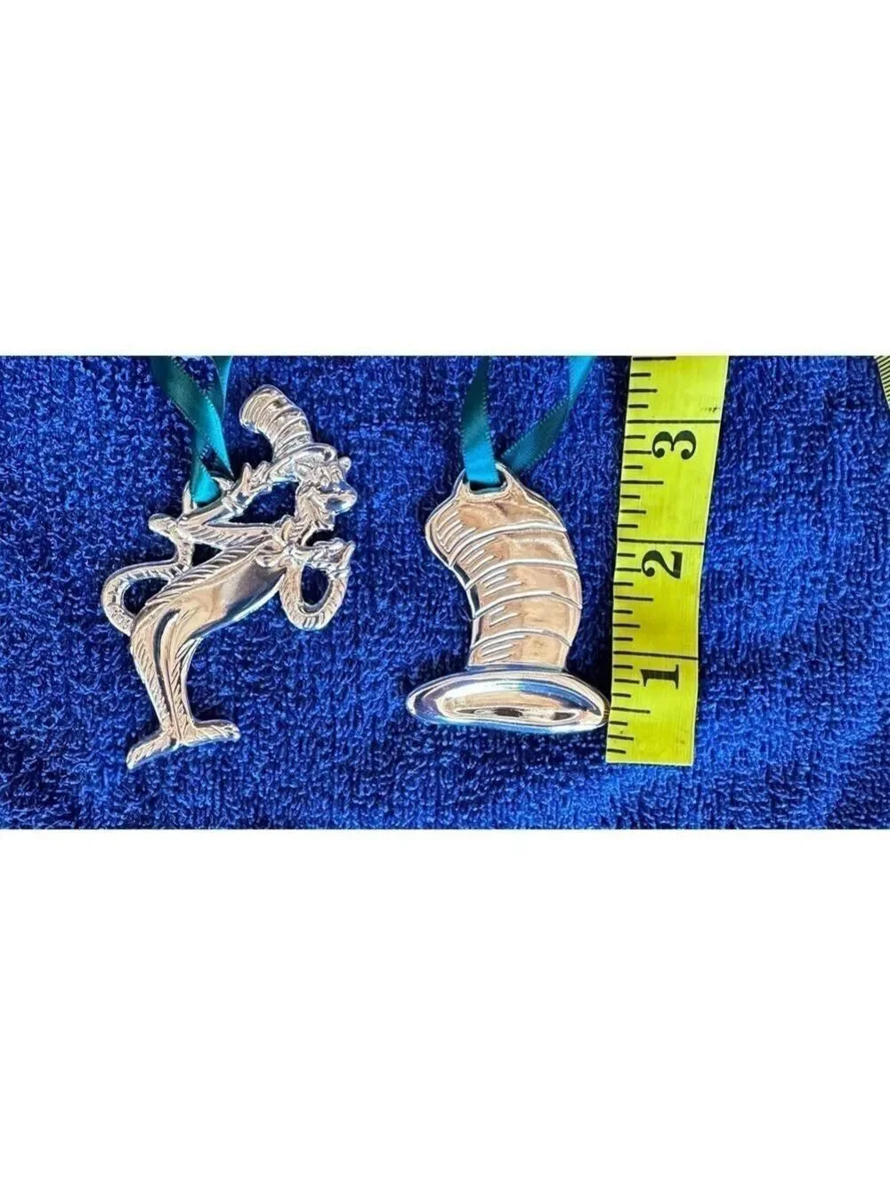 NEW Vintage Cat In The Hat Christmas Tree Ornament Dr Seuss Silver Plated Set
